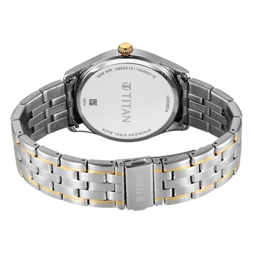 Image of Titan Neo Roman Analog with Green Dial Dual Tone Stainless Steel Strap Watch for Men - 10063BM01