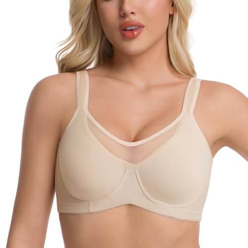 Reairtal Minimizer Bras for Women, Smoothing Underwire Seamless Bra, Full Coverage Shaping Lingerie for Fuller Busts Nude 38C