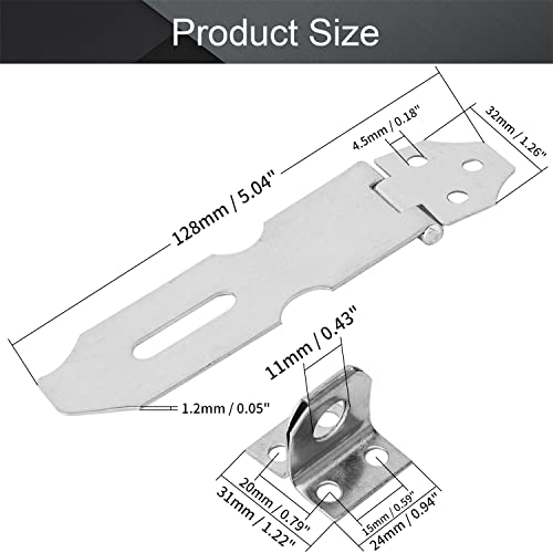 Image of MroMax Hasp Staple Padlock Latch, 128mm Length,Stainless Steel Furniture Cupboard Door Stainless Steel Silver Tone 1Pcs
