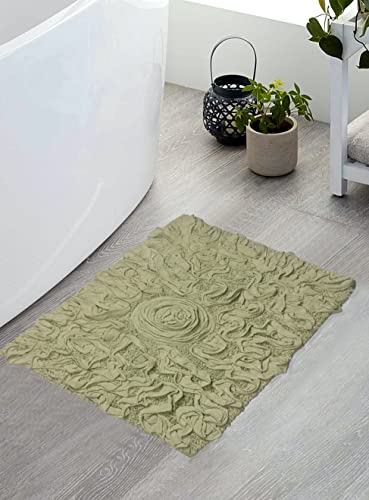 Home Weavers Bell Flower Collection 100% Cotton Tufted Bath Rugs, Extra Soft and Absorbent Bath Rugs, Non-Slip Bath Mats, Machine Washable, Bath Mats for Bathroom Floor, 17"x24" Rectangle, Green