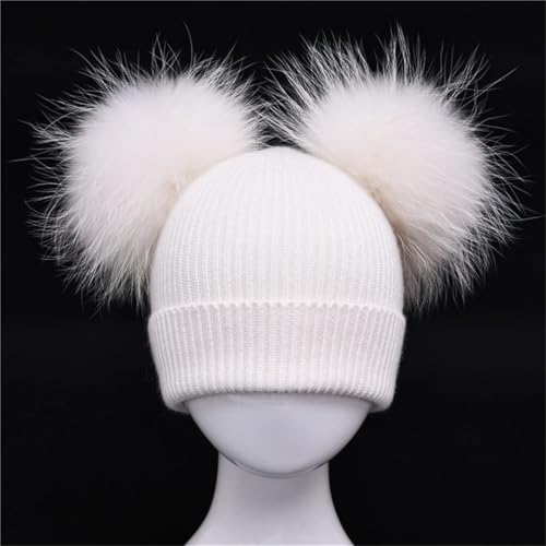 Children's Beanie Toddler Baby Kids Cashmere Knitted Hat With 2 Double Fur Fuzzys Ears Hat For Boys And Girls3