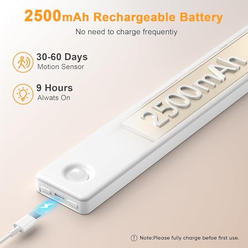 Image of Auxoda Under Cabinet Lighting, 2 Pack Motion Sensor Light Indoor, Rechargeable Closet Lights Battery Operated, LED Lights for Bedroom, Wireless Dimmable Cabinet Lights