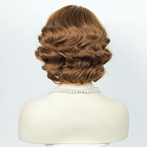 Image of 1920s Brown Flapper Vintage Wig for Women Finger Wave Wig Short Curly Wig