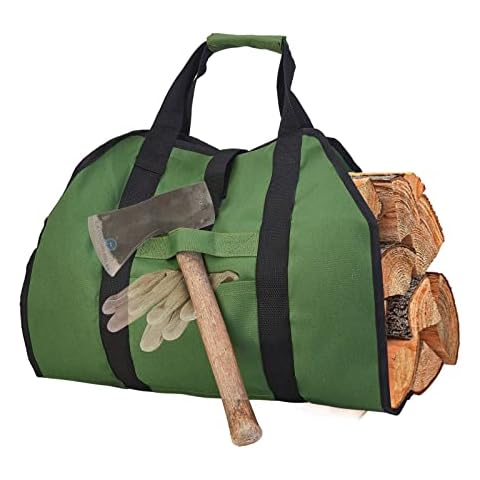 Firewood Carrier with Handles - Extra Large Canvas Wood Log Carrier Tote Bag for Home Fireplaceor Camping - Heavy Duty, Waterproof, Includes a Handy Side Pocket Cover