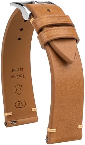 Gomvadr Handmade Slim Vintage Top Grain Leather Watch Strap, Quick Release, 18 mm/19 mm/20 mm/21 mm/22 mm, Silver/Black Buckle, Tan/Brown/Blue/Black/Coffee, Unisex for Men Women (Yellowish Brown with Silver Buckle, 20mm)