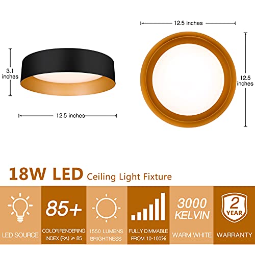 Image of Bargeni Flush Mount Ceiling Light 2-Pack, Matte Black with Gold Interior