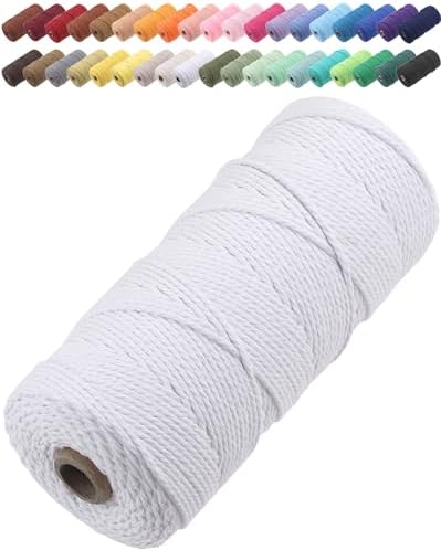 GOHOF Macrame Cord 3mm x 150m Premium Cotton Macrame Rope, 4 Strand Twisted Soft Cotton Cord, One of The Most Perfect Materials for Macrame Art, Cotton String Without Chemicals (Light Green)