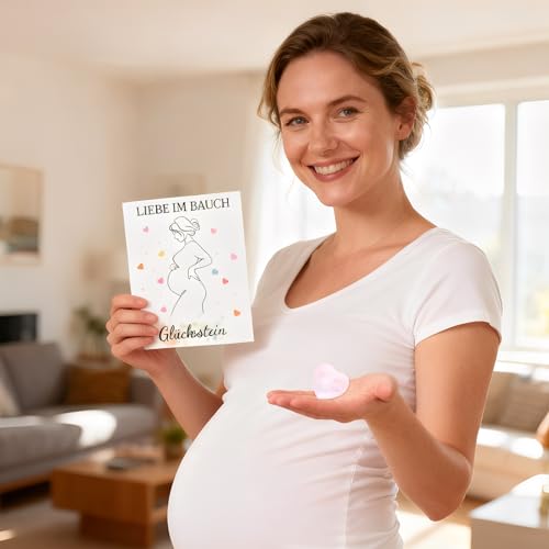 Snyvpra Glücksstein Geschenke Für Schwangere – Rosa Kristall Herz Mit Karte & Geschenkbox, Glücksbringer Für Werdende Mütter, Schwangerschaft Verkünden, Muttertag, Schwangerschaft Geschenk