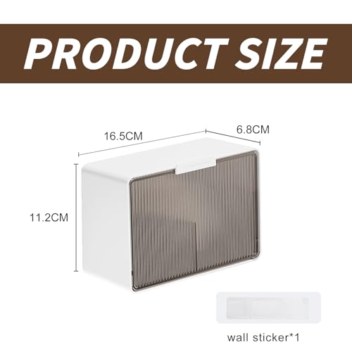 Wattepadspender Wattestäbchen Behälter, Wandmontage Wattepads Aufbewahrung, Schminktisch Zubehör mit 2 Fächern, Haargummi Organizer für Toilette Badezimmer Schlafzimmer,16.9 * 9.5 * 7.3cm,Weißgrau