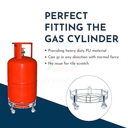 Dryingwell Premium Stainless LPG Gas Cylinder Stand Trolley with Strong metel Wheels Standard Size (White) (1pc) 2