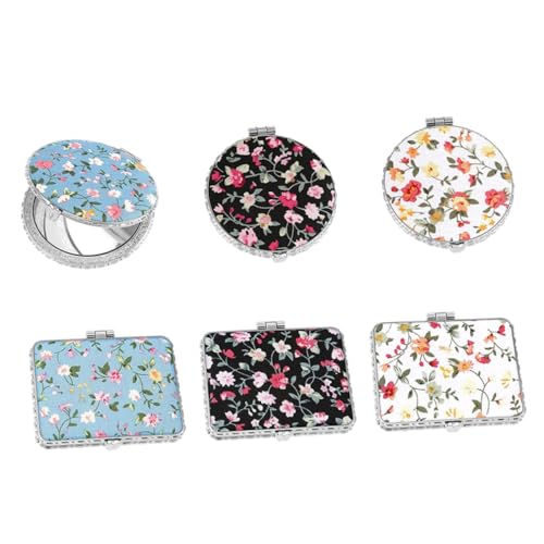 Veemoon 6 pezzi Specchietto da Borsa Portatile Vintage con Stampa Floreale Doppio Dimensione Tascabile Accessorio Make-up per Donna