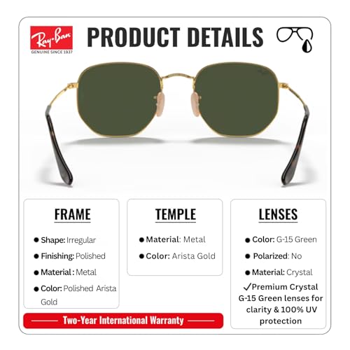 Image of Ray-Ban RB3548N HEXAGONAL FLAT LENSES Square-Round Shape Sunglasses for Men & Women with Official Eyewear Kit