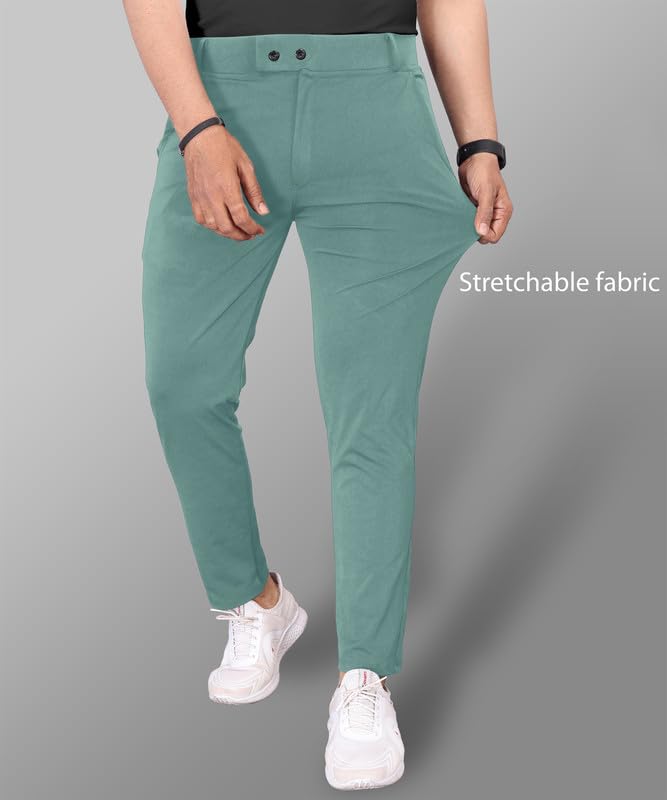Image of COMBRAIDED Men's Slim Fit Stretchable Casual Trousers | Stylish Lycra Blend Pants for Office, Party