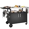 Shintenchi Outdoor Grill Cart Table with Stainless Steel Top for Kitchen Prep and BBQ Outdoor Kitchen Island Table with Side Handle Multifunctional Outdoor Grill Table Black