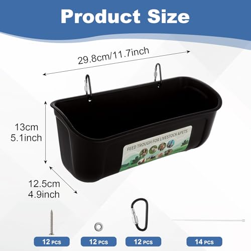 YAYODS 6 Pack Goat Feeders Hanging 3.5 Quart Chicken Feeder Waterer Trough, Goat Mineral Feeder Fence Feeder for Livestock Poultry, Duck, Black - Thumbnail 3