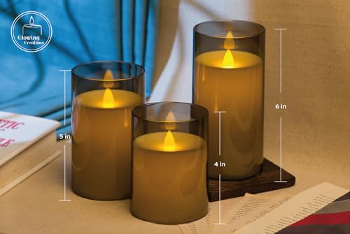 Image of Flameless Candles - Set of 3 Grey Acrylic Flickering led Battery Operated with Remote & Timer, Fake Electric Candle Set for New Home Gift Ideas, Happy Anniversary, Engagement