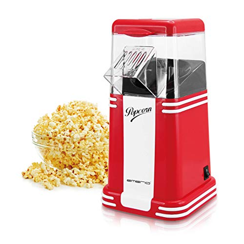 Foto von Emerio Popcornmaschine, Popcorn Maker, leckeres Popcorn für Zuhause, schnell und einfach selbst gemacht, 60g Mais pro Durchgang, 1.200 Watt, einfache Reinigung, Heißluft Technologie, BPA frei, klein