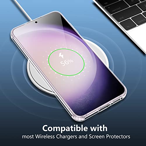Spidercase Designed For Galaxy S23 Case, [10 Ft Military Grade Drop Protection] [Crystal Clear] 2 Pack Tempered Glass [Screen Protectors+Camera Lens Protectors] [Not Yellowing] Slim Case, Clear #TOP6
