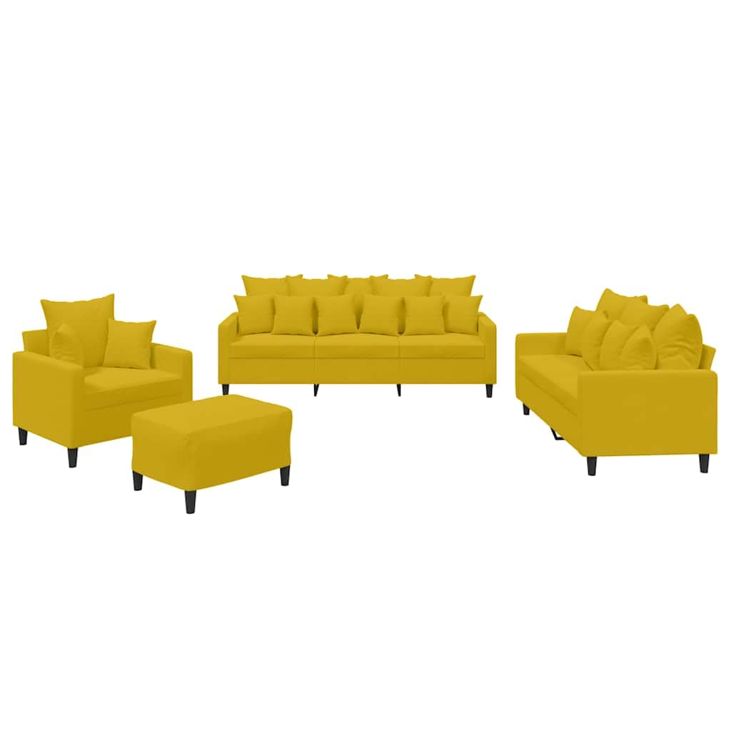 Juego de 4 sofás de terciopelo amarillo, 78/138/198 x 77 x 80 cm, sofá con taburete y cojín, cómodo sofá pequeño para salón, dormitorio y oficina