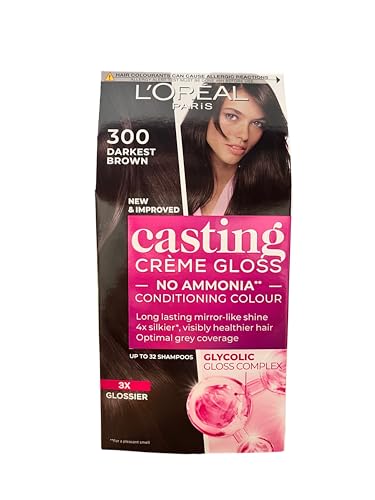 Image of L'Oreal Paris Casting Creme Gloss Hair Color With Glycolic Gloss Complex | 5X Glossier Hair Color | Shade 300 - Darkest Brown | 60g + 40ml + 60g