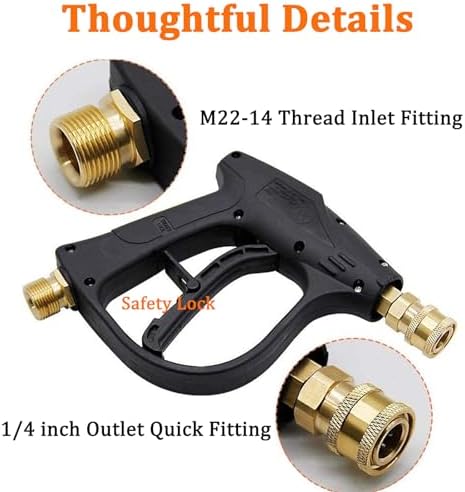 HOMINSPO High Pressure Power Washer Gun Kit Pressure Washer Spray Gun with 5 Nozzle Tips M22-14mm/15mm Fitting and 3/8" Quick Connector with 1/4" Quick Connector for Power Washer — view 3