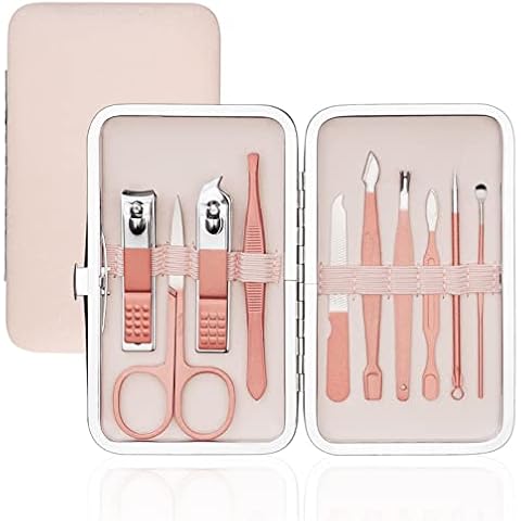 AOOWU Professional Manicure Set, 10pcs Portable Nail Clippers & Eyebrow Grooming Kit, Stainless Steel Nail Care Tools with Luxurious Leather Case for Travel & Home Cover