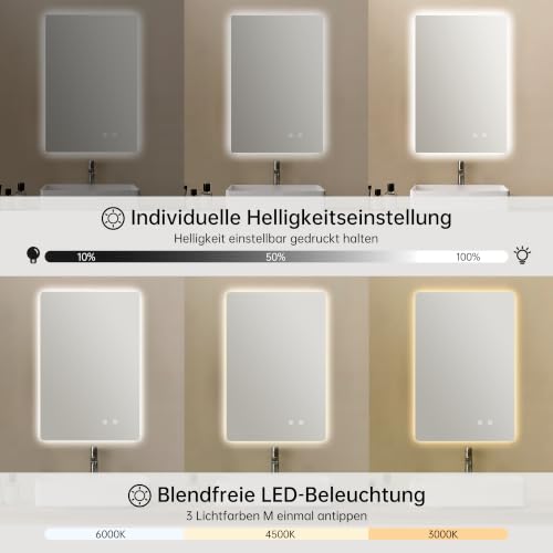 OUMUSU Badspiegel mit Beleuchtung 40x60cm Badezimmerspiegel mit Beleuchtung – Ansicht 5
