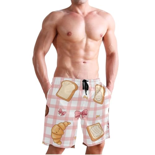 Men's Swim Trunks Quick Dry Swimming Shorts with Pocket Bread Croissant Cookies Butter Pattern Swimsuit Trunks3