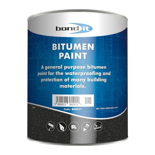 Bond It Bitumen Paint Black 5L | General Purpose Waterproof Bituminous Paint | Coating for Metal Concrete Wood & Roofing | Weatherproof & Anti-Corrosive Sealant for Outdoor Surfaces