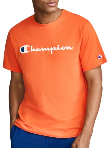 Image of Champion Men's Graphic Short Sleeve T-Shirt, Standard Fit, Classic Script Logo, Midweight 100% Cotton