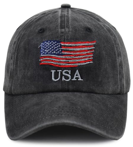 American Flag Hat for Men Women, 4th Fourth of July Accessories, Patriotic USA Cap, Christmas Birthday Gifts for Dad Papa Grandpa Mom Mama Black