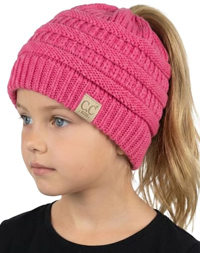 Image of Funky Junque BeanieTail Children's Ponytail Messy Bun Beanie Solid Ribbed Hat