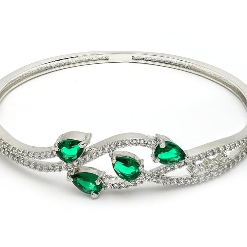 Image of ZENEME Rhodium-Plated Silver-toned Cuff Bracelet for Women & Girls Swirl Cuff Bangle with Crystal Stone Detailing Jewellery Bracelets for Womens