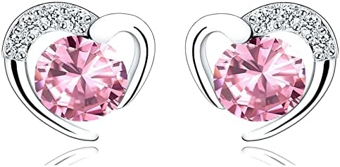 Silver Stud Earrings for Women, Stud Earrings White Gold Cubic Zirconia Heart StudsDainty Earrings Jewellery Gifts for Girls