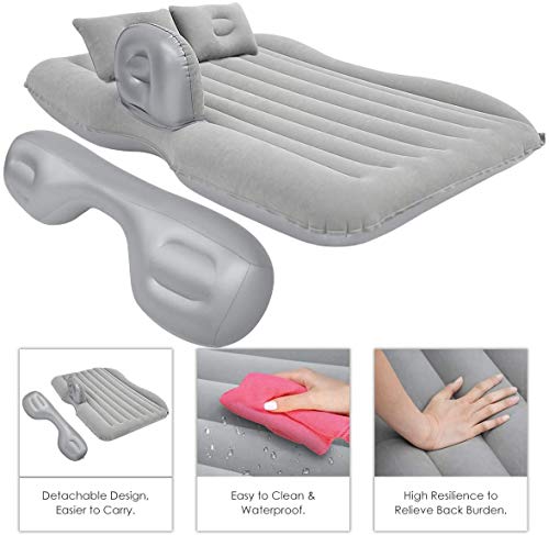 Premium Car Inflatable Bed with Pump & 2 Air Pillow | Quick Inflatable Back Seat Bed | for Kids,Travel,Trips,Camping,Picnic,Pool & Beach | Universal Fit | Grey | PVC