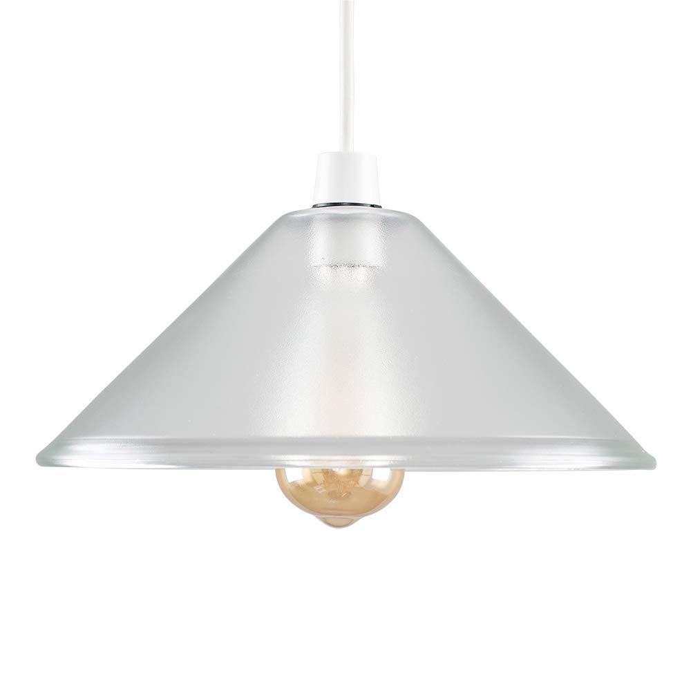 Minisun White | Retro Style Glass Tapered Ceiling Light Shade | Pendant Lights, Home Décor & Improvement Essential | Includes 4W Led Bulb [2700K Warm ] | 30Cm Shade Width
