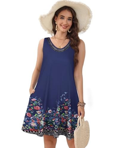 Image of CHICGAL Womens Summer Dresses Casual Sleeveless Loose T Shirt V Neck Sundress Swing Beach Cover Up with Pockets 2026