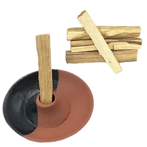 Premium Collection Clay Palo Santo Halter (zweifarbig, schwarz & Tonhalter) und 5 echte Palo Santo Sticks Reinigungsset Meditation Focus Healing - nachhaltig hergestellt in Indien Cover