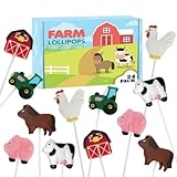 Farm Candy Lollipops - 24 Individually Wrapped Suckers Bulk - Cute Farm Animal Party Favors - Barn, Tractor, Horse, Cow, Chicken, Pig - Barnyard Candy Bags for Birthday Party