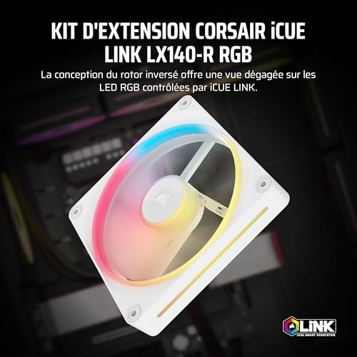 CORSAIR iCUE Link LX140-R RGB 140mm PWM Ventilateur Inversé – Ventilateur Individuel – Faible Bruit, CORSAIR Palier à Dôme Magnétique, Double Boucle Lumineuse, Vis QuikTurn™, Mode Zéro RPM – Blanc