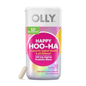 OLLY Happy Hoo-Ha Capsules, Probiotic for Women, Vaginal Health and pH Balance, 10 Billion CFU, Gluten Free – 25 Count (Packaging May Vary)