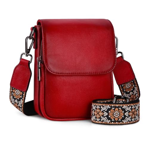 Image of HESHE Small Leather Crossbody Bag for Women RFID Phone Purse with Card Slot | Anti Theft,Genine Leather,Wide Adjustable Strap,Multi-Pocket Fits 6.9 inch Phone Trendy Shoulder Cross Body Bag for Daily,Travel