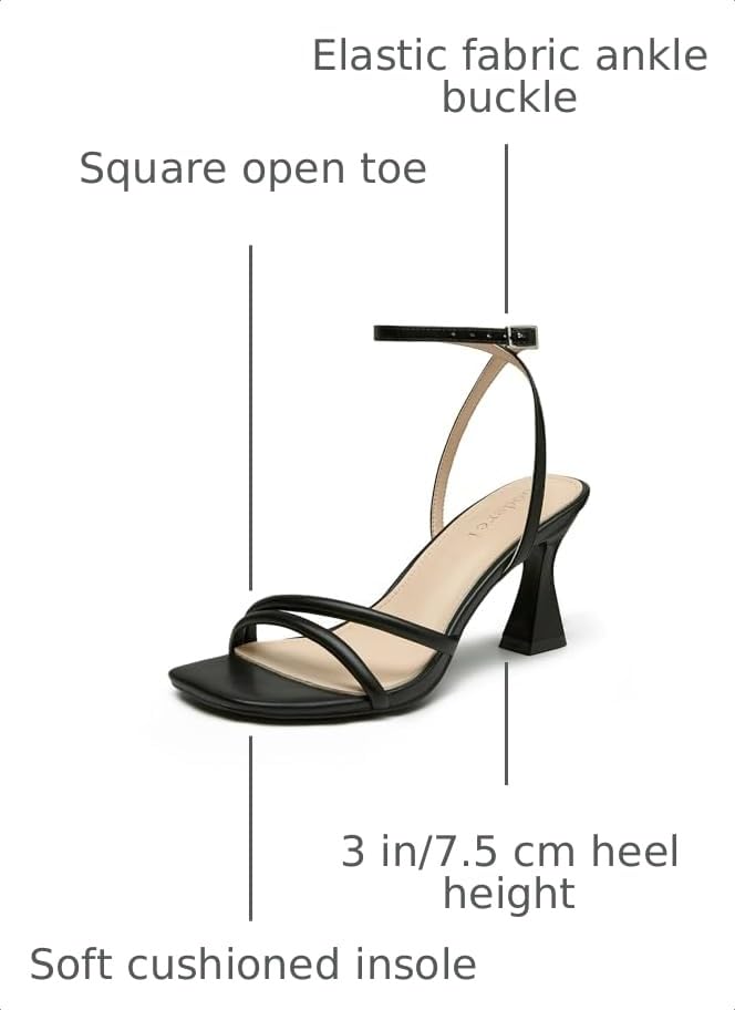 Image of Goderci Women's Kitten Strappy Mid heels Square Open Toe Ankle Strap Heeled Sandals