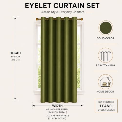 Image of Polyester Eyelet Door Curtain, Solid Plain Light Filtering Curtain for Bedroom, Living Room & Home Office, 7 Feet (84 x 48 Inch), Green, Pack of 1