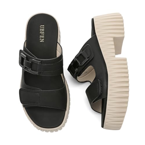 Image of UBFEN Womens Chunky Wedge Platform Sandals Adjustable Double-Strap Square | Toed Open-Toe Style Suitable for Outdoor Casual Wear