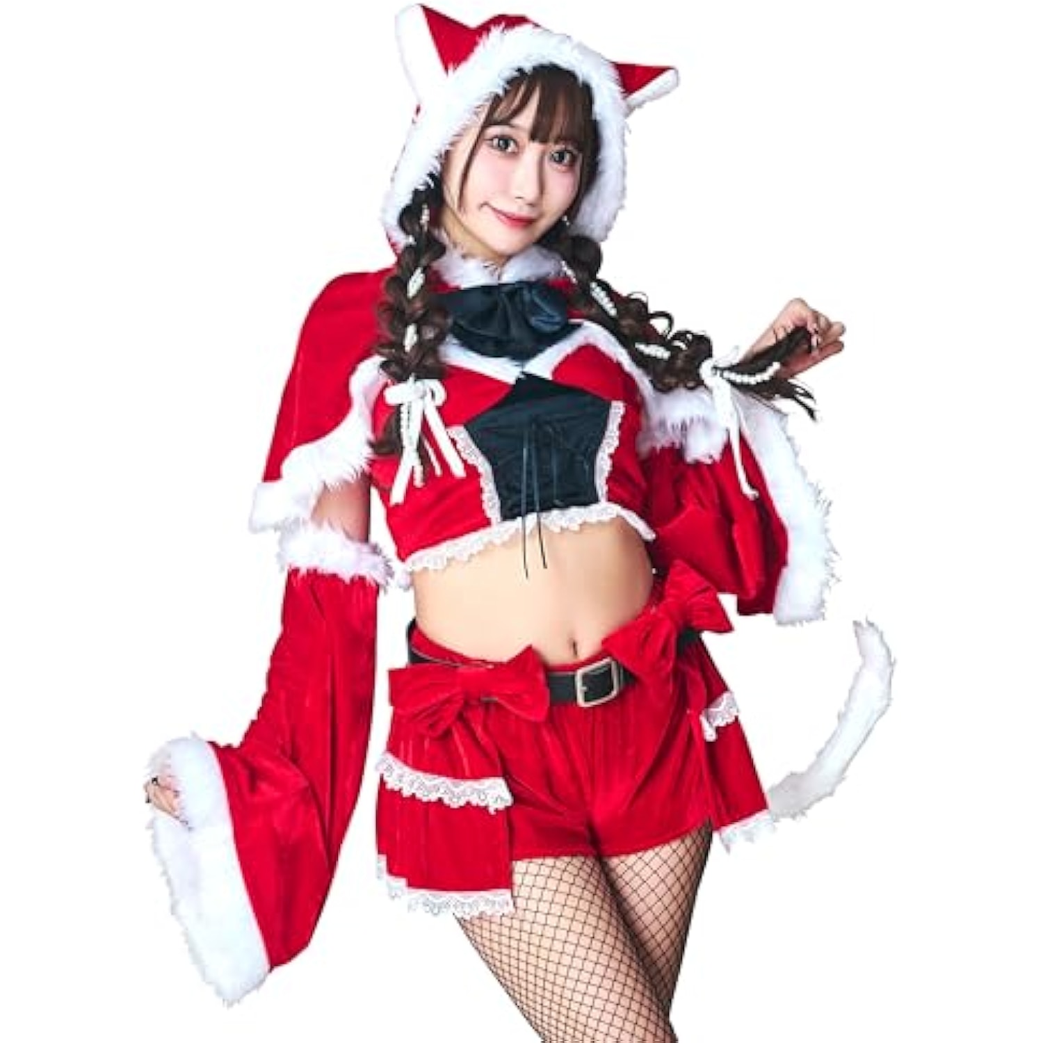 クリアストーン(Clearstone) コスプレ クリスマス レースアップ猫耳ケープサンタ レディース レッド 詳細画像1