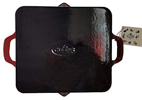 La Cuisine 7100 Enameled Cast Iron Rectangular Grill Pan, Griddle Pan - 11.4 X 10.2 X 1 Inches 2-Tone Red Porcelain Enamel Coating Finish Exterior #TOP6