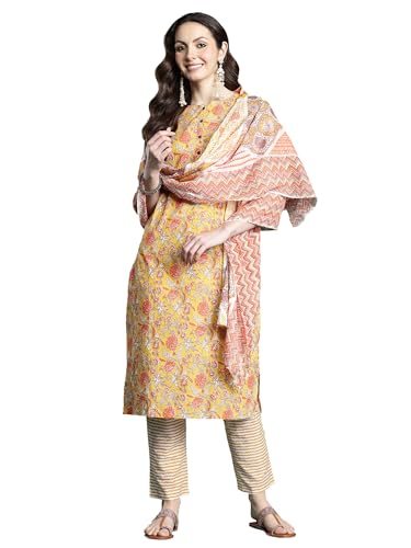 Image of INDO ERA Women Pure Cotton Kurta Set with Dupatta | Festive Suit Set, 11047