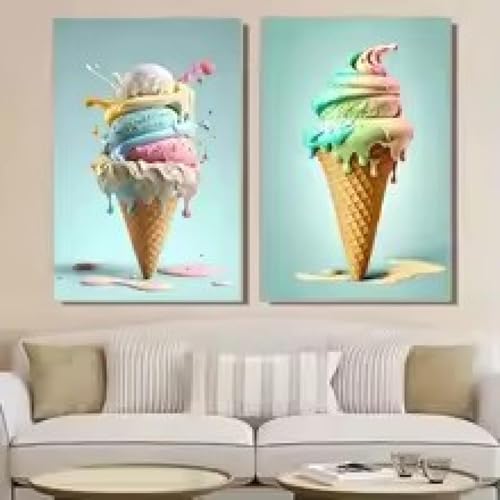 Affiches et imprimés sur toile cornet de glace coloré pour déco cuisine 60x80cm