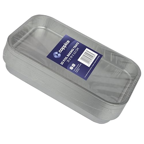 Coppice Strong Aluminium Foil Trays for Baking, BBQ, Roasting & Serving | 31cm x 19cm x 3.5cm | Freezer, Microwave & Oven Safe (20)